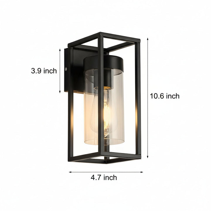 LED Wall Sconce Light – Industrial Retro Black Iron Clear Glass (27x12cm / 10.6x4.7in | Kalsten