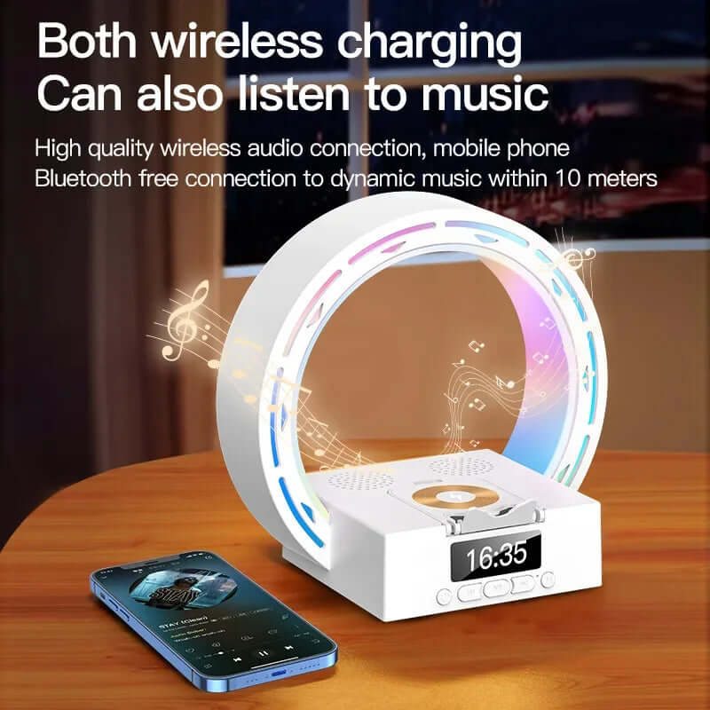 4 In 1 Wireless Bluetooth Speaker Charging Pad Bedside Lamp With Alarm Clock Wake-Up Light For Bedroom Support USB Drive TF Card | Kalsten