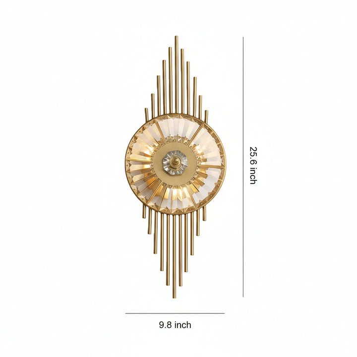 LED Wall Sconce Light – Art Deco Sunburst Crystal Brass (65x25cm / 25.6x10in) | Kalsten