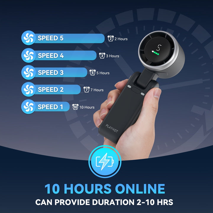 12 Hour Turbo Handheld Fan with LED Light - 5 Speed Battery Operated Cooling Fan, 3 in 1 Air Turbo Technology - Compact Design for Outdoor, Travel and Daily Use | Kalsten