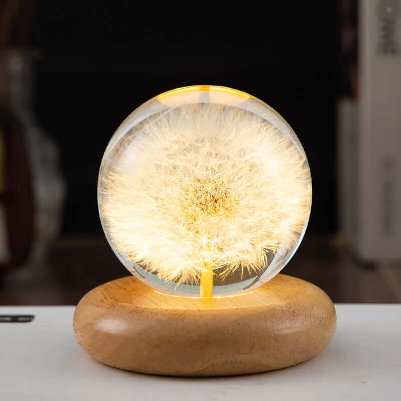 LED Night Light Flower Crystal Ball Children Night Lamp With Woodern Base Bedroom Ambient Light Creative Gift Night Light | Kalsten