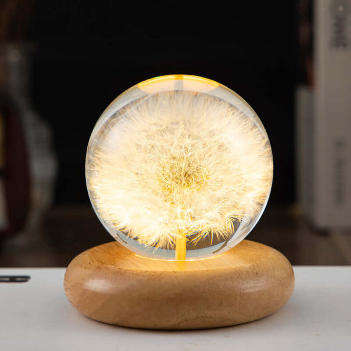 LED Night Light Flower Crystal Ball Children Night Lamp With Woodern Base Bedroom Ambient Light Creative Gift Night Light | Kalsten