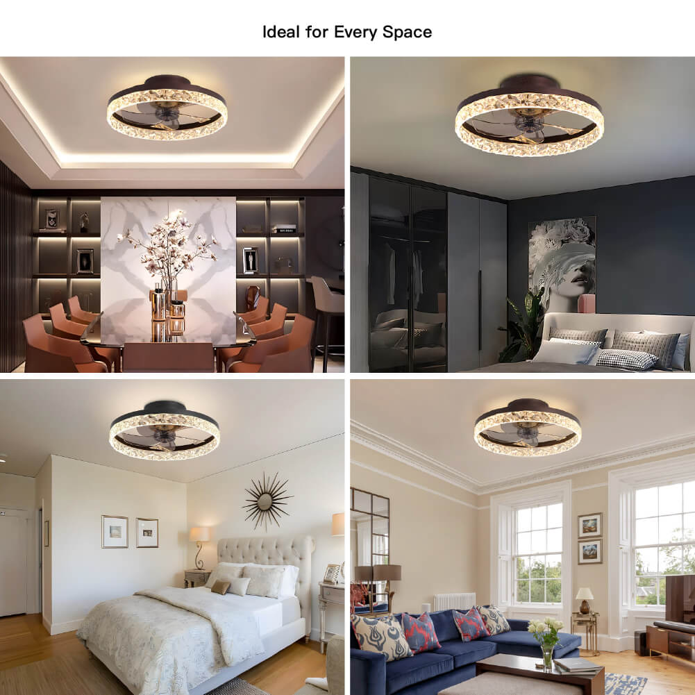 Ceiling Fan Light Iron 19.6 in Black Dimmable LED Living Room Bedroom Dining Room | Modern Circular Fan Lamp | Kalsten