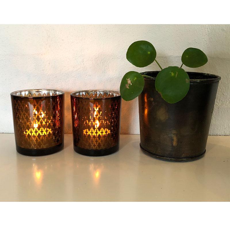 Tea light holder made of glass (2 pcs.) Copper / black by SIA Home Fashion | Kalsten