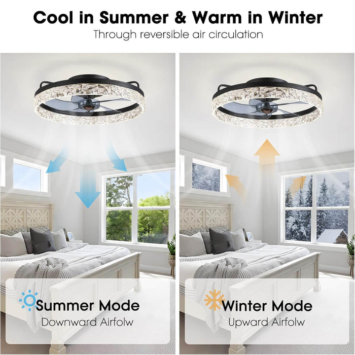 Ceiling Fan Light Iron 19.6 in Black Dimmable LED Living Room Bedroom Dining Room | Modern Circular Fan Lamp | Kalsten