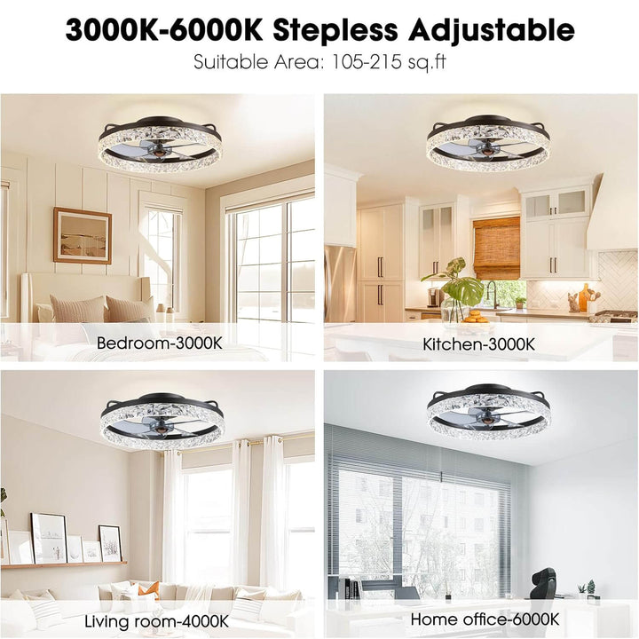 Ceiling Fan Light Iron 19.6 in Black Dimmable LED Living Room Bedroom Dining Room | Modern Circular Fan Lamp | Kalsten
