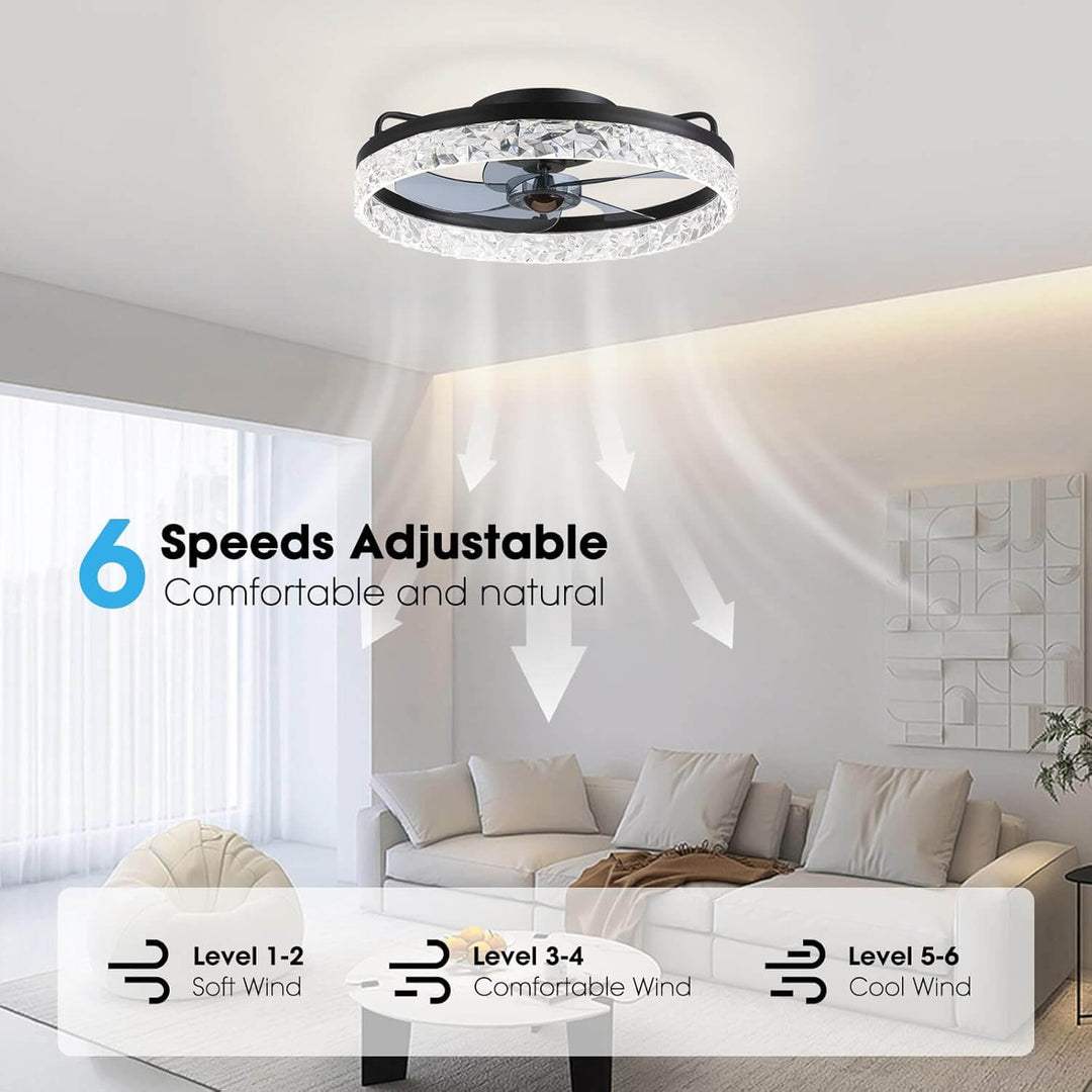 Ceiling Fan Light Iron 19.6 in Black Dimmable LED Living Room Bedroom Dining Room | Modern Circular Fan Lamp | Kalsten