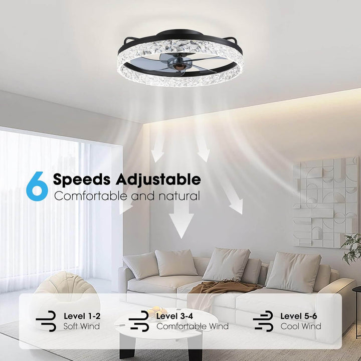 Ceiling Fan Light Iron 19.6 in Black Dimmable LED Living Room Bedroom Dining Room | Modern Circular Fan Lamp | Kalsten