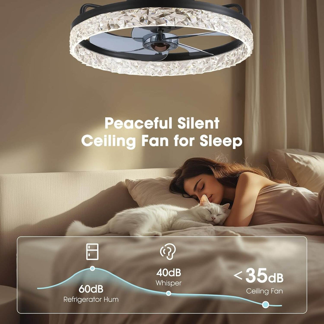 Ceiling Fan Light Iron 19.6 in Black Dimmable LED Living Room Bedroom Dining Room | Modern Circular Fan Lamp | Kalsten