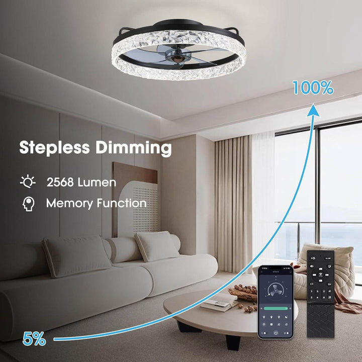 Ceiling Fan Light Iron 19.6 in Black Dimmable LED Living Room Bedroom Dining Room | Modern Circular Fan Lamp | Kalsten