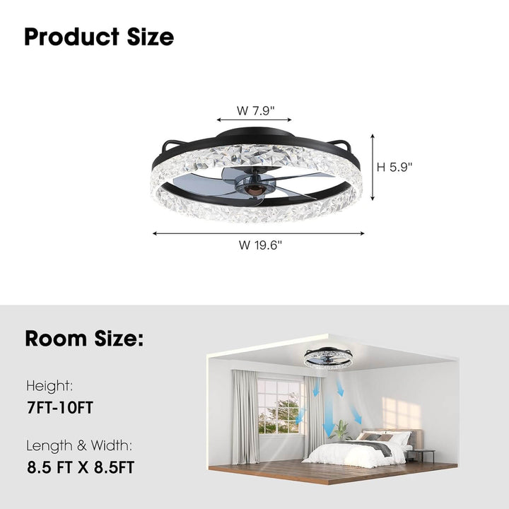 Ceiling Fan Light Iron 19.6 in Black Dimmable LED Living Room Bedroom Dining Room | Modern Circular Fan Lamp | Kalsten