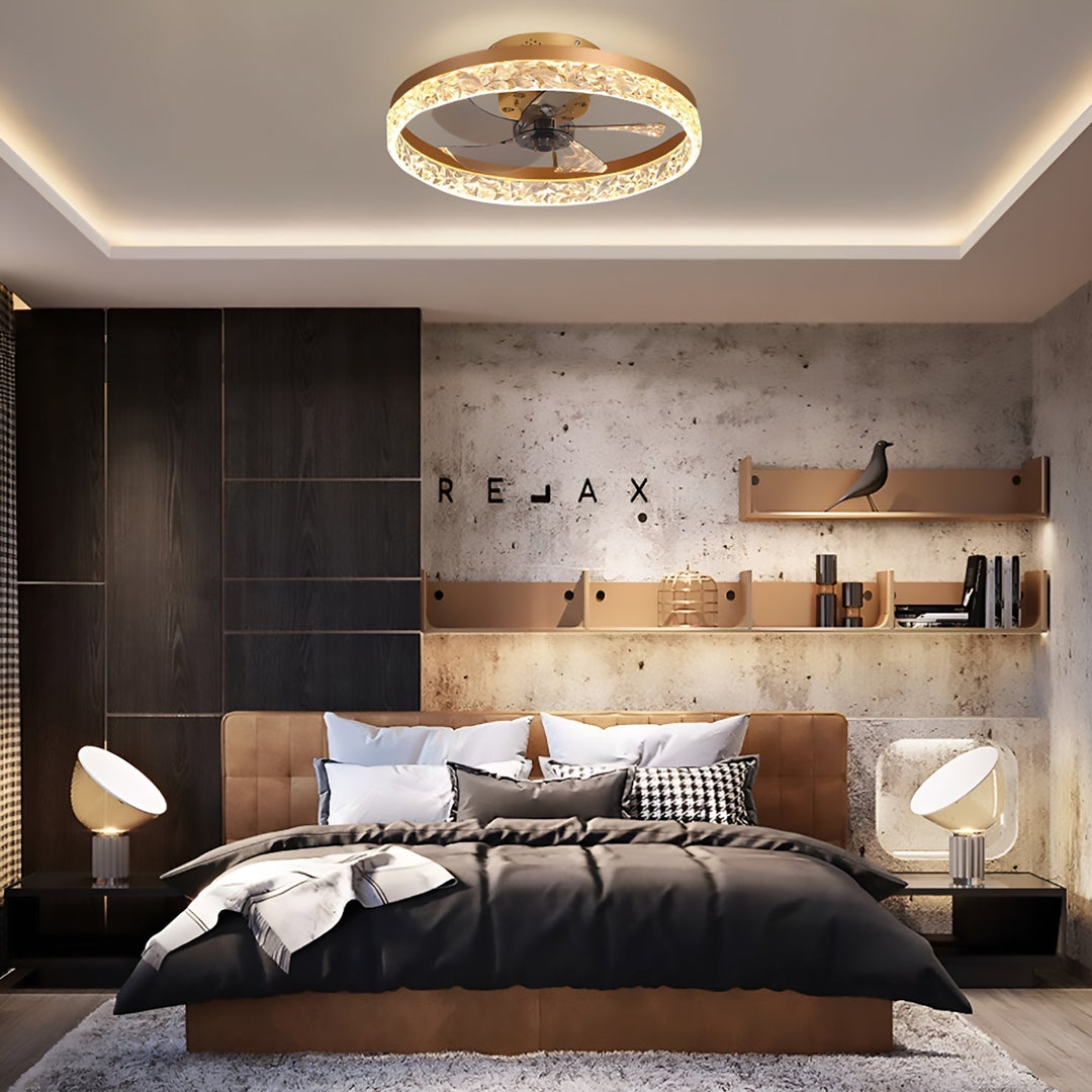 Ceiling Fan Light Iron 19.6 in Black Dimmable LED Living Room Bedroom Dining Room | Modern Circular Fan Lamp | Kalsten