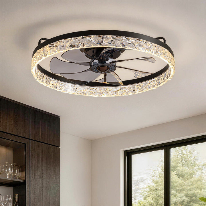 Ceiling Fan Light Iron 19.6 in Black Dimmable LED Living Room Bedroom Dining Room | Modern Circular Fan Lamp | Kalsten