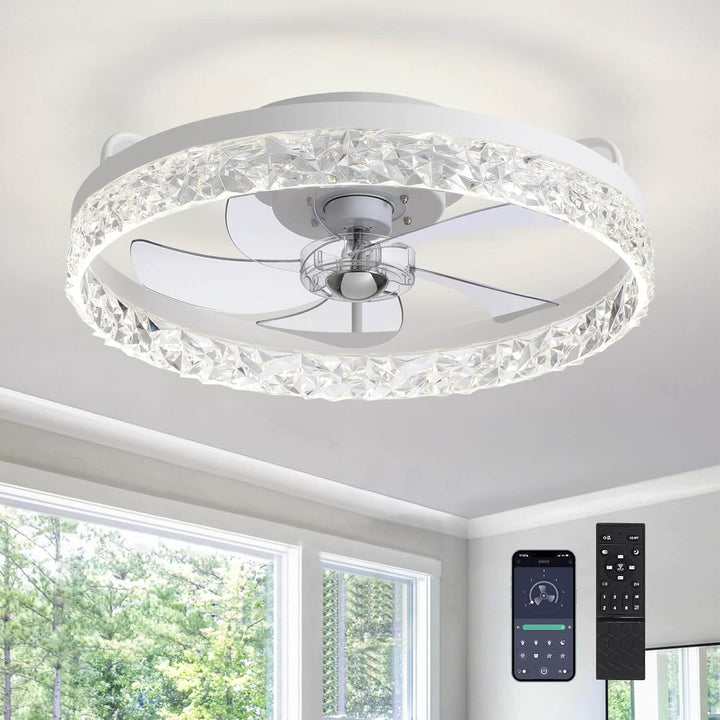 Ceiling Fan Light Iron 19.6 in Black Dimmable LED Living Room Bedroom Dining Room | Modern Circular Fan Lamp | Kalsten