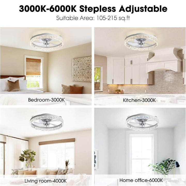 Ceiling Fan Light Iron 19.6 in Black Dimmable LED Living Room Bedroom Dining Room | Modern Circular Fan Lamp | Kalsten