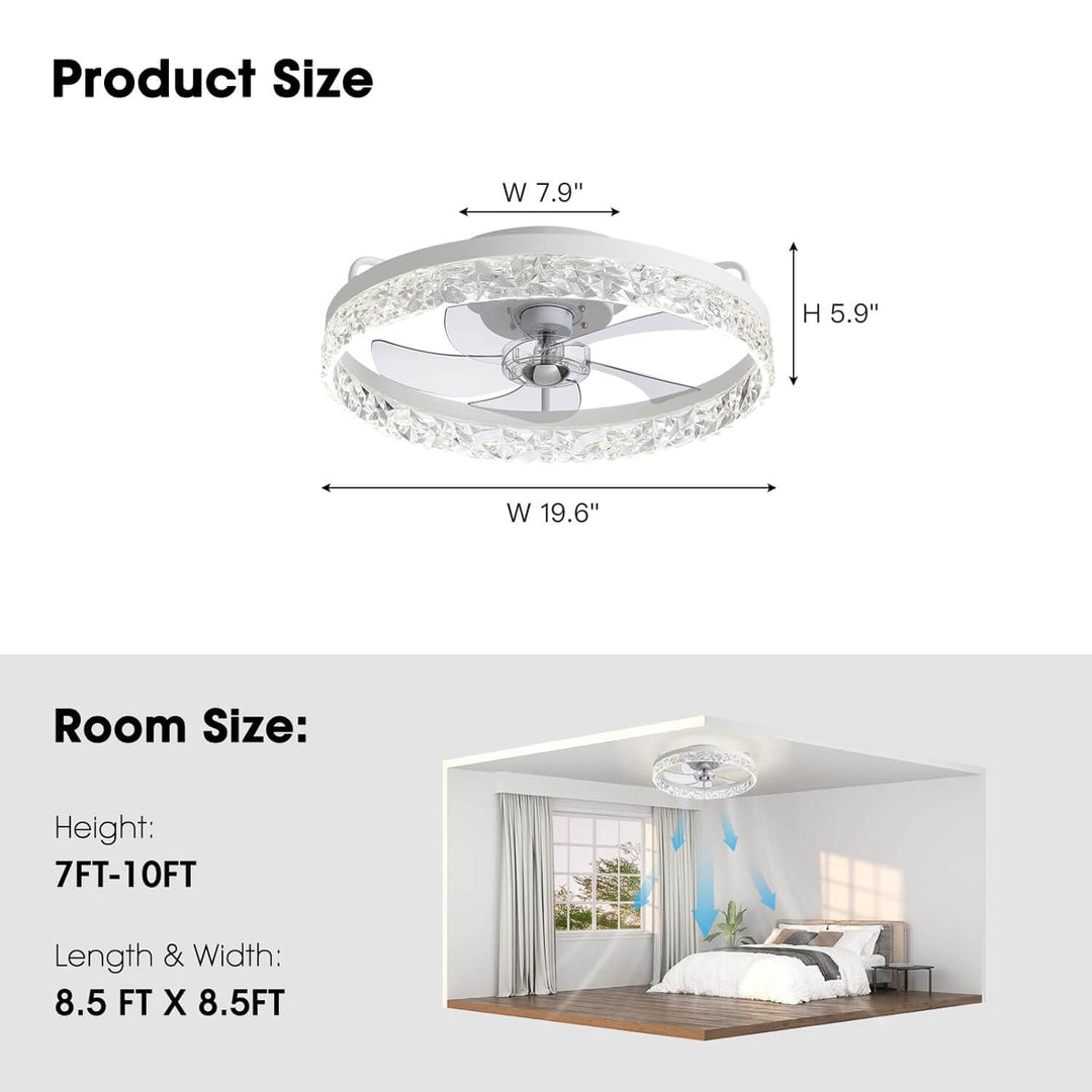 Ceiling Fan Light Iron 19.6 in Black Dimmable LED Living Room Bedroom Dining Room | Modern Circular Fan Lamp | Kalsten