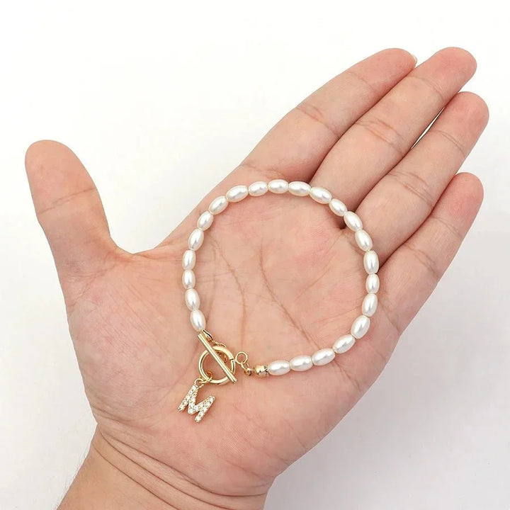 Kalsten | Classy Pearl Clasp Letter Initial Bracelets