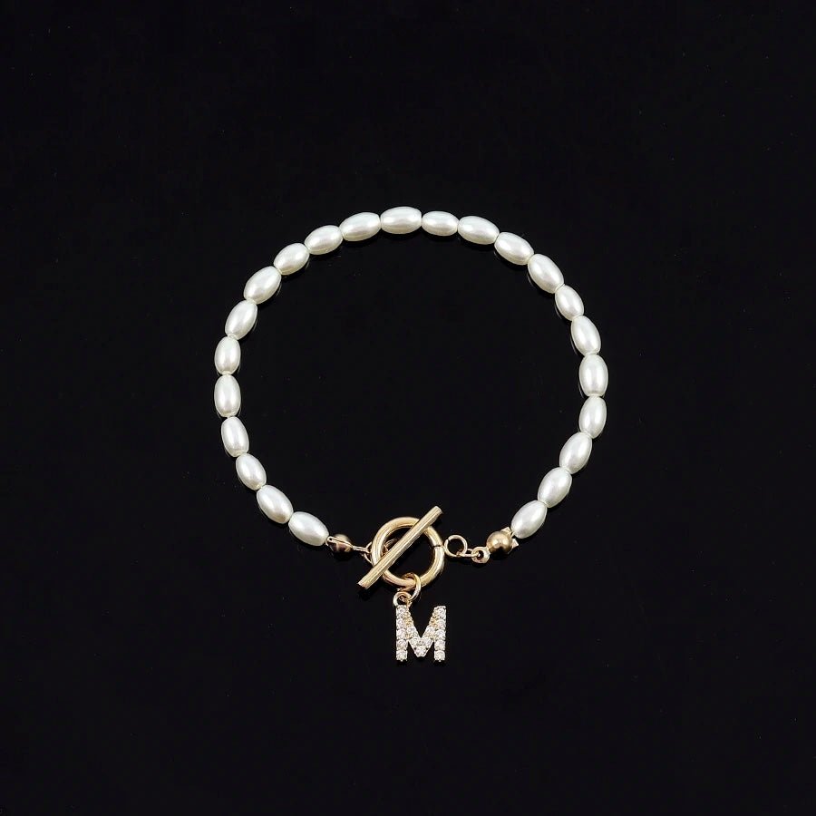 Kalsten | Classy Pearl Clasp Letter Initial Bracelets