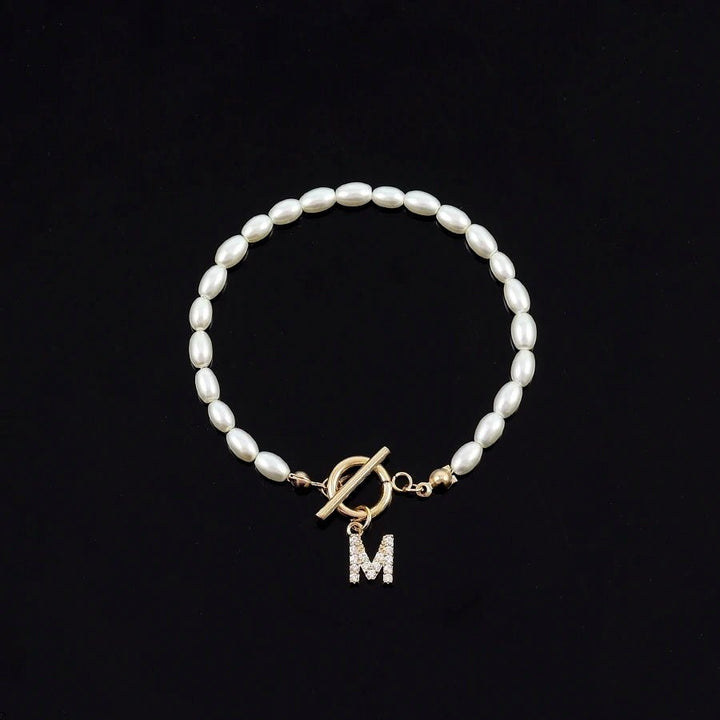 Kalsten | Classy Pearl Clasp Letter Initial Bracelets