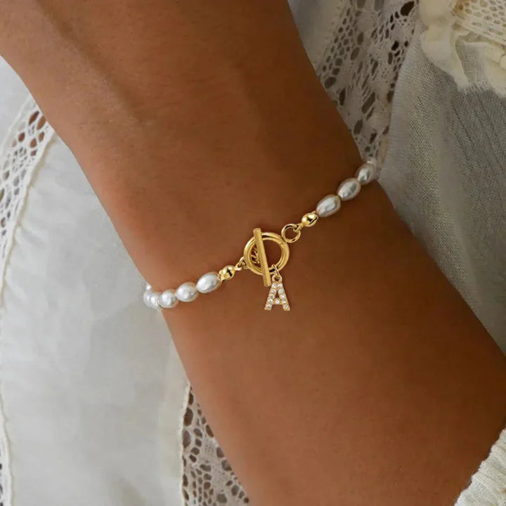 Kalsten | Classy Pearl Clasp Letter Initial Bracelets