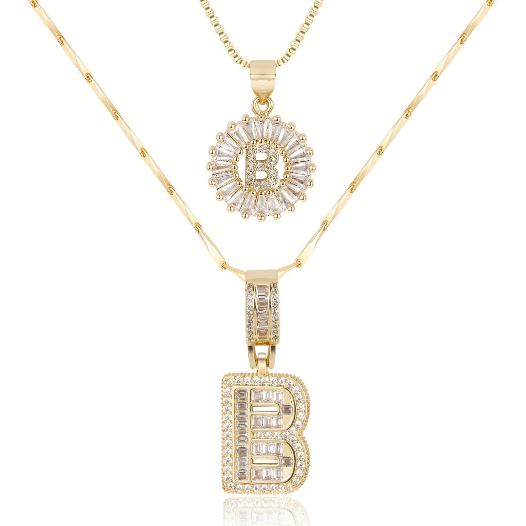 Kalsten | 2pc 14k Diamond Letter Initial Necklaces