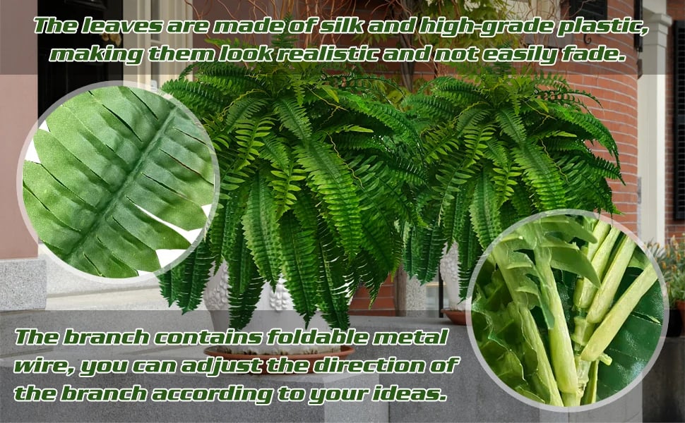 Kalsten | UV Resistant Artificial Boston Fern | Lifelike, Waterproof & Maintenance-Free for Outdoor Décor