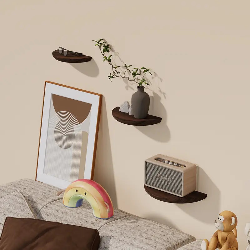 Kalsten | Half-Round Wooden Floating Shelf - Modern Wall-Mounted Display for Home & Bathroom