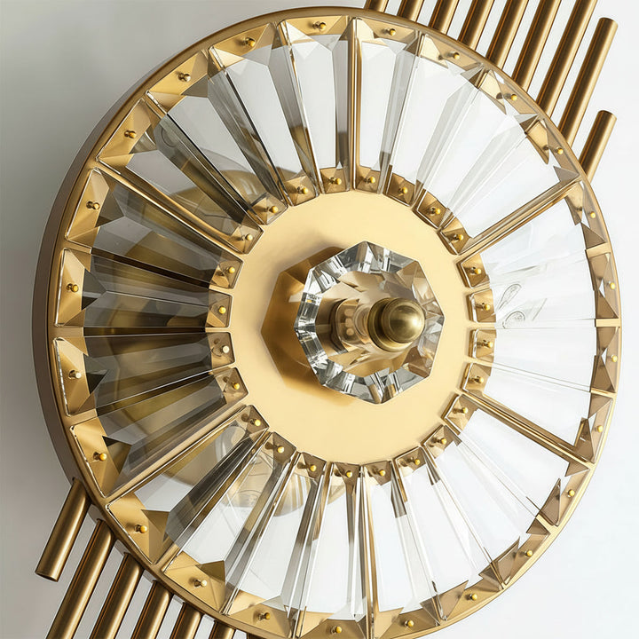 LED Wall Sconce Light – Art Deco Sunburst Crystal Brass (65x25cm / 25.6x10in) | Kalsten