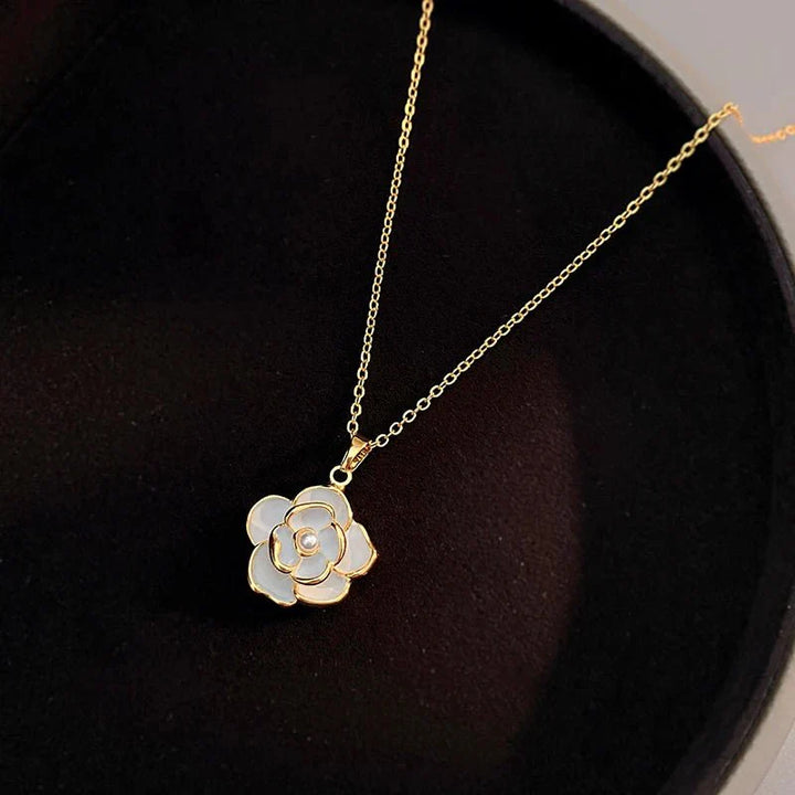 Kalsten | Dainty Blanc Camellia Floral Necklace, Earrings, Ring Jewelry
