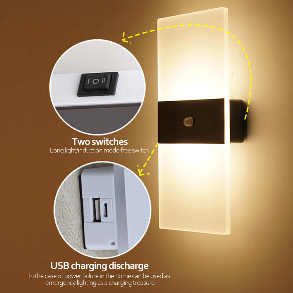 USB Rechargeable Wall Lights Home Indoor Motion Sensor Lighting Bedroom Bedside Lamp Corridor Stairway Decor Lights Wall Lamp | Kalsten