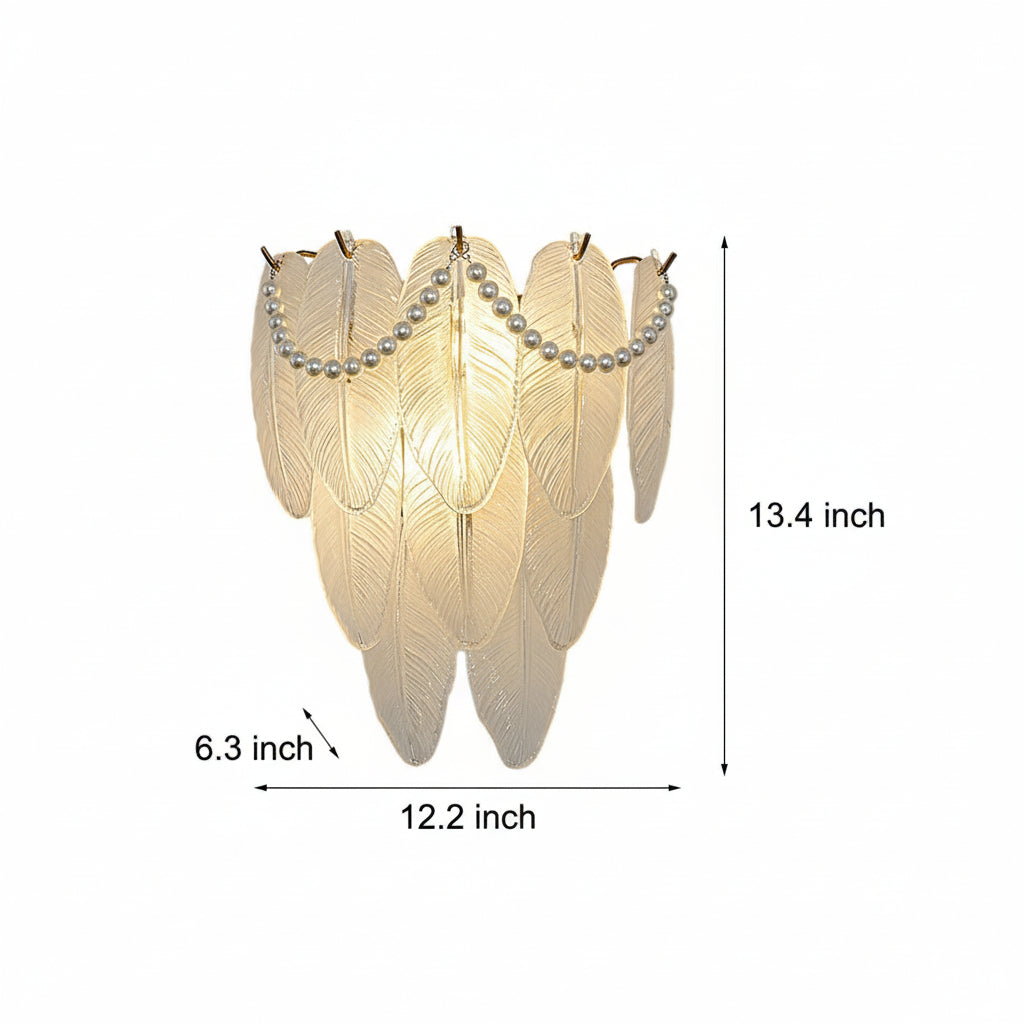 Glass Wall Sconce – French Leaf Feather Pearl Gold (E14 Dimming & 31x34cm) | Kalsten