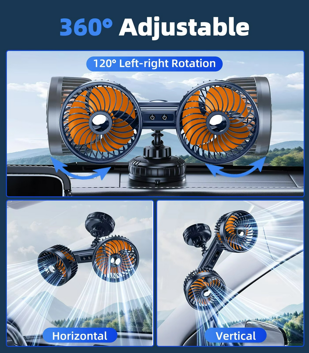 Kalsten | AeroBreeze Car Fan | Wireless fan with 4000 mAh battery and 3 fan speeds