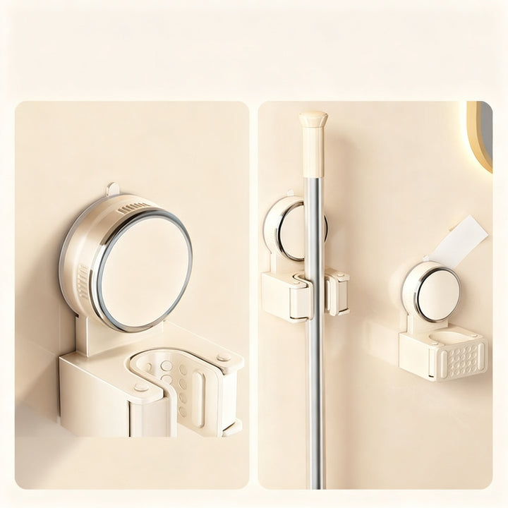Suction cup holder for mop and broom