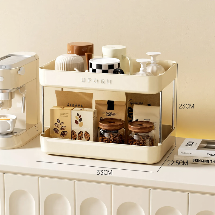 Table top for cups with drip tray, multilayer