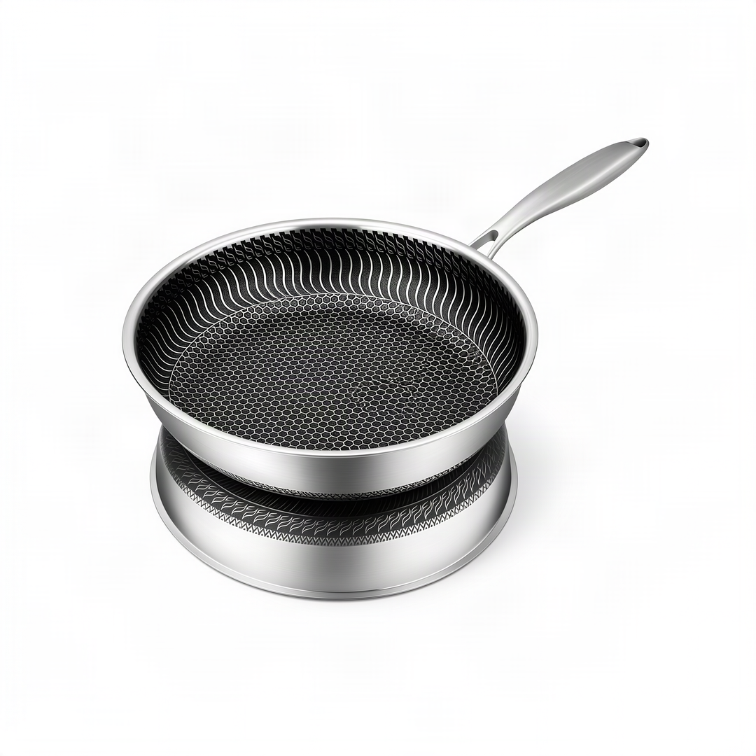 Stainless steel frying pan with glass lid