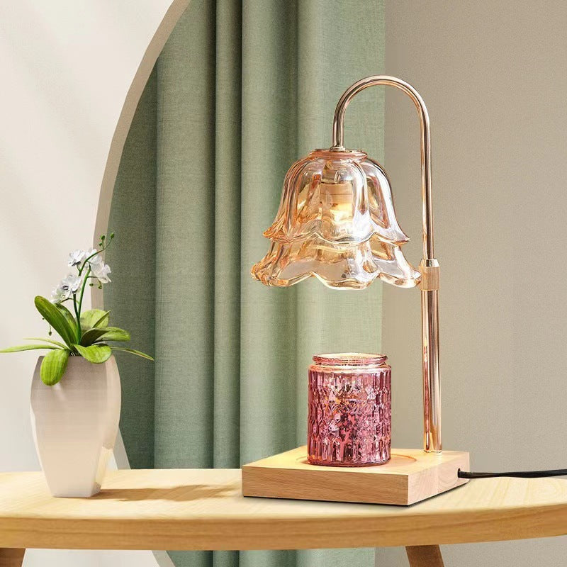 Wood aroma wax melting lamp with glass insert