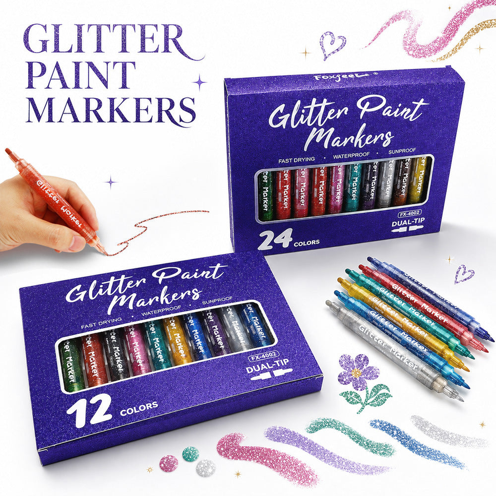 Double-headed marker with glitter effect