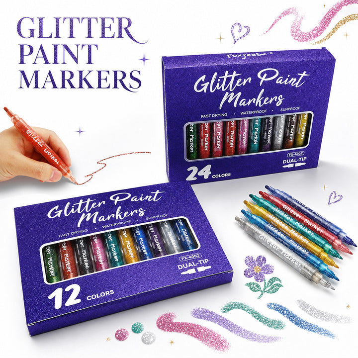 Double-headed marker with glitter effect