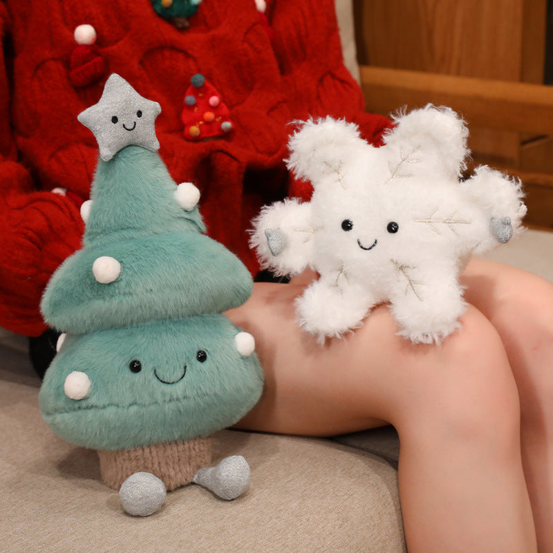 Christmas plush toys, Christmas tree, and snowflake