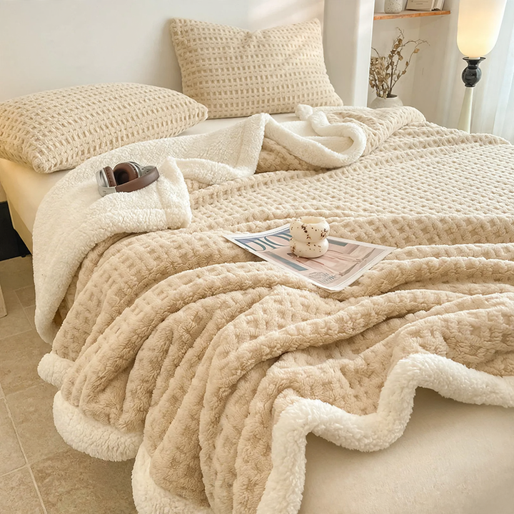 Double-layer waffle pique fleece blanket, 1000–1500 g