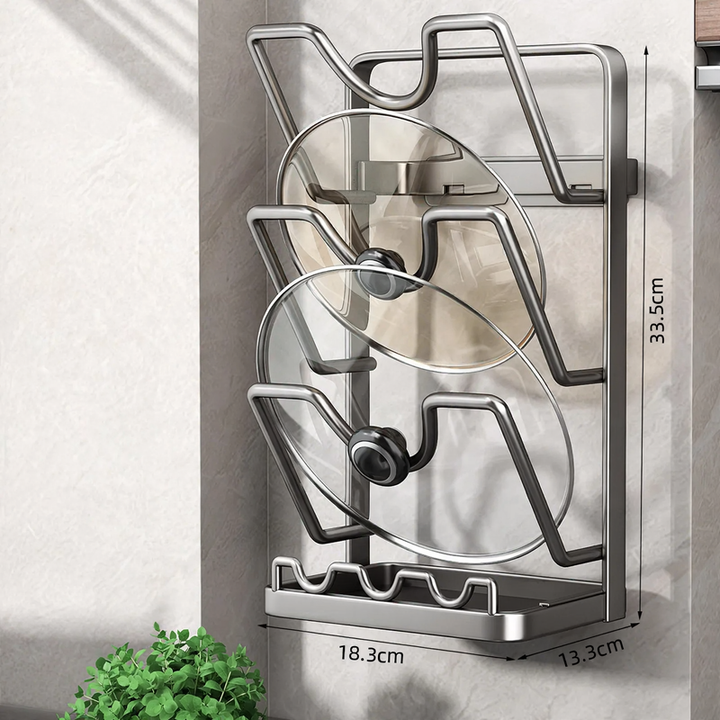 Pot lid and cooking spoon holder, wall and table version
