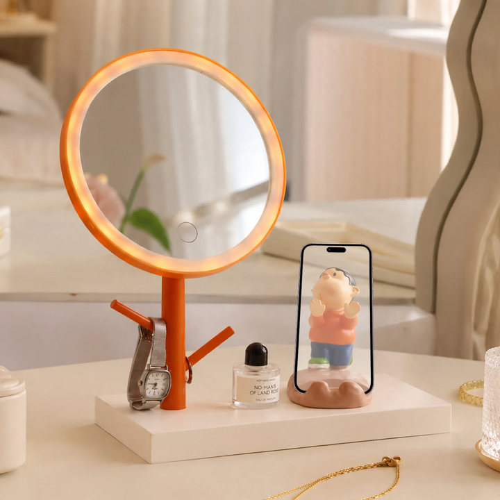 LED Make-up Mirror with Phone Holder and Jewelry Stand