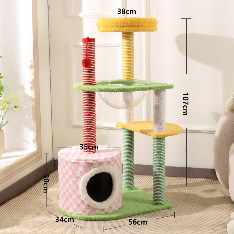 Cat climbing tree, compact, with cave