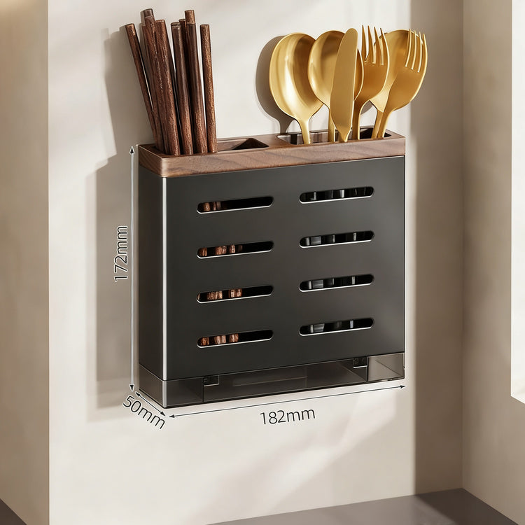 Wall-mounted kitchen rail with hooks