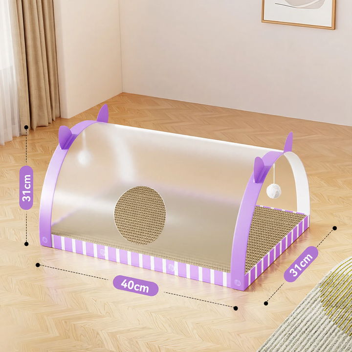 Scratching board and tunnel made of cardboard for cats