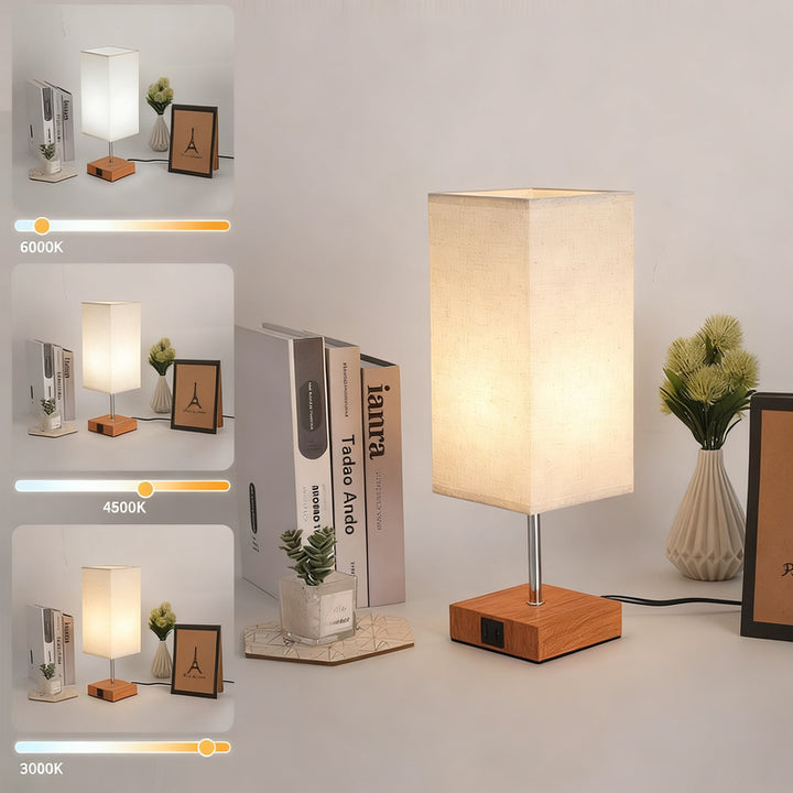 Table lamp with wooden base, LED, USB charging, model HCG-TD1009