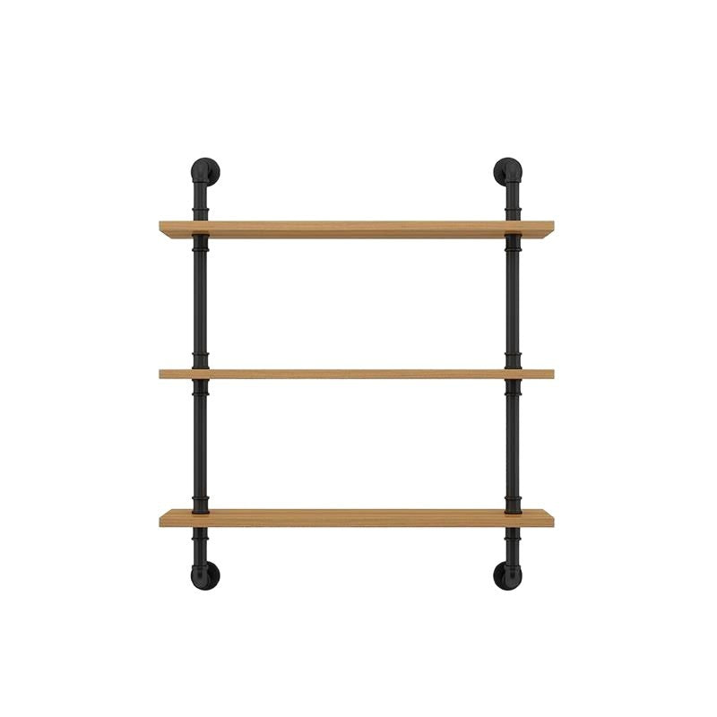 Wooden wall shelf, 140–240 cm, with metal brackets