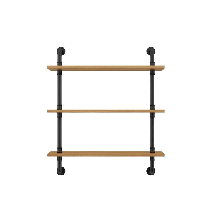 Wooden wall shelf, 140–240 cm, with metal brackets