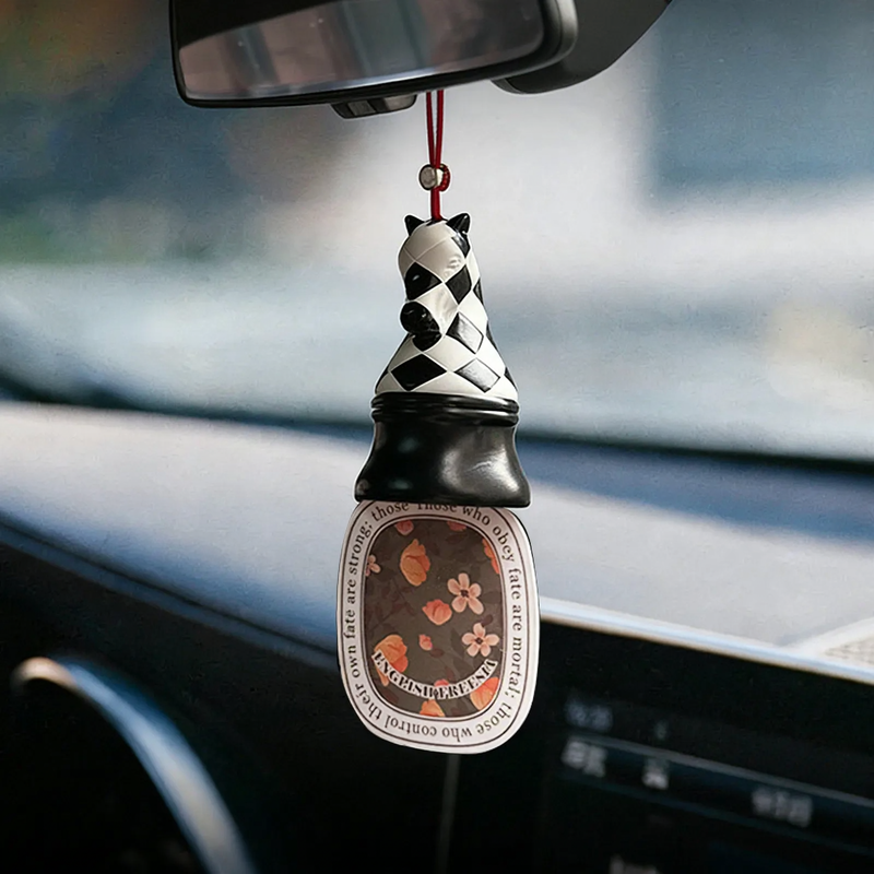 Fragrance hanger for rearview mirror, checkerboard design