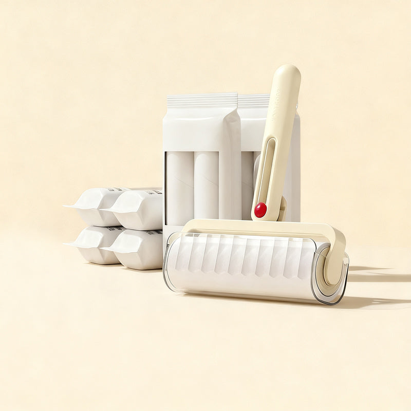 Lint roller with replacement rolls, foldable